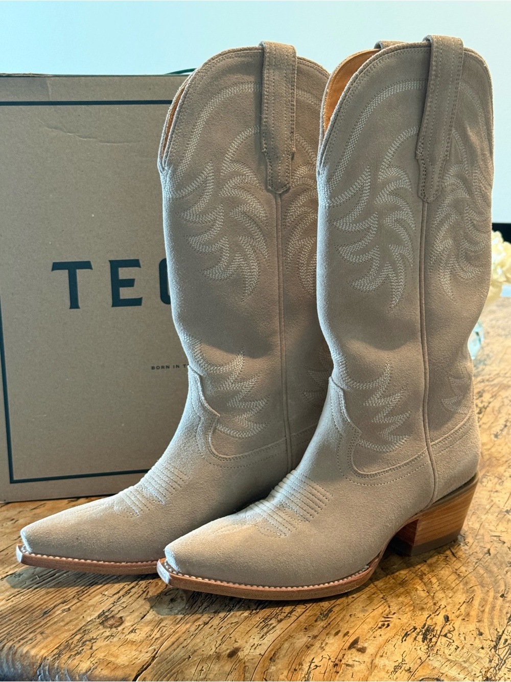 Tecovas Taupe Suede Lace-Up Cowboy Boots